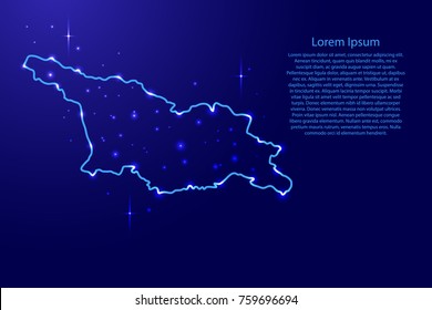Map Georgia from the contours network blue, luminous space stars for banner, poster, greeting card, of vector illustration
