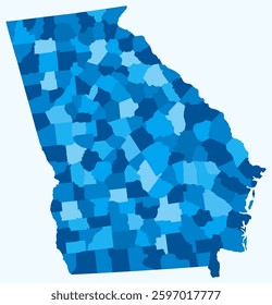 Map of Georgia with counties. Just a simple state border map with county division. Light blue color palette. Blank State of Georgia shape with administrative division. Vector illustration.