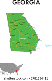 It is a map of Georgia. The map depicts the state capitals, major cities and highways.
