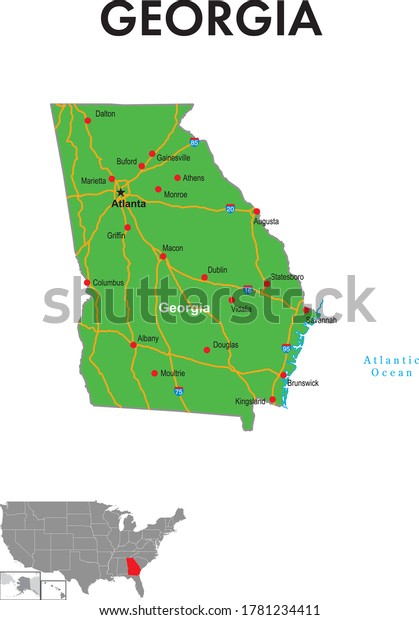 Map Georgia Map Depicts State Capitals Stock Vector (royalty Free 