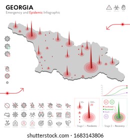 Map of Georgia Epidemic and Quarantine Emergency Infographic Template. Editable Line icons for Pandemic Statistics. Vector illustration of Virus, Coronavirus, Epidemiology protection. Isolated