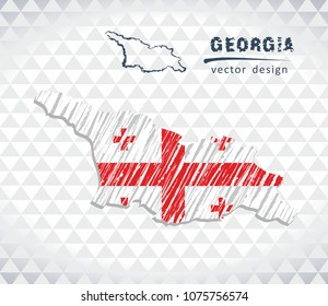 Map of Georgia with hand drawn sketch pen map inside. Vector illustration