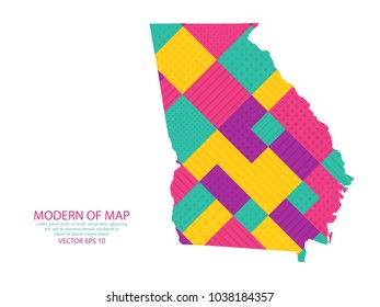Map of Georgia - Modern Geometric dots and lines background, colorful carving art - blue, yellow and purple. Vector illustration eps 10.
