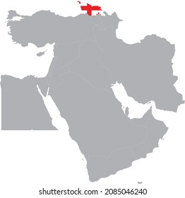 Map of Georgia with national flag inside the gray map of Middle East region of Asia