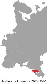 Map of Georgia with national flag within the gray map of Eastern Europe