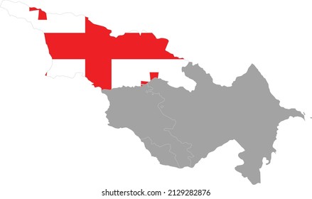 Map of Georgia with national flag within the gray map of Caucasus countries
