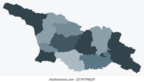 Map of Georgia with regions. Just a simple country border map with region division. Blue grey color palette. Blank Georgia shape with administrative division. Vector illustration.