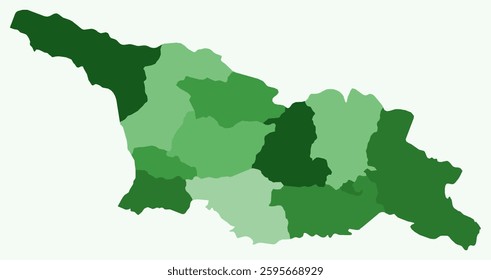 Map of Georgia with regions. Just a simple country border map with region division. Green color palette. Plain Georgia shape with administrative division. Vector illustration.