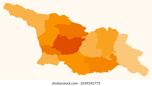 Map of Georgia with regions. Just a simple country border map with region division. Orange color palette. Plain Georgia shape with administrative division. Vector illustration.