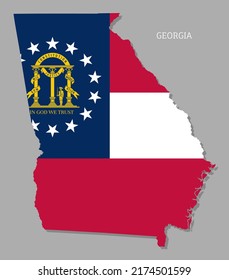 Map of Georgia USA federal state with flag inside. Highly detailed map of Southeastern American state with territory borders and national flag realistic vector illustration