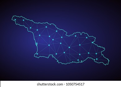 Map of Georgia. Wire frame 3D mesh polygonal network line, design sphere, dot and structure. communications map of Georgia. Vector.