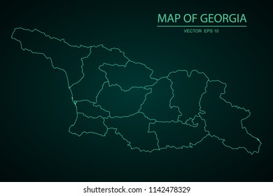 Map of Georgia,Green map on dark background of map of Georgia symbol for your web site design map. Vector illustration eps 10.