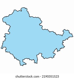 A map of the German  federal state Thuringia. The vector graphic show the border (black) and the terrain of Bavaria (blue). There is no background interlaced.