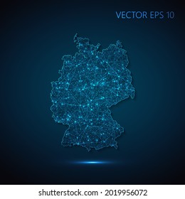 Map of Germany abstract illustration of global social communication, polygonal map with connecting dots and lines. Vector illustration eps 10.