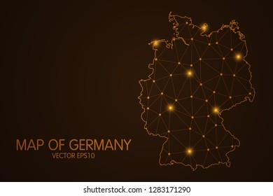 Map of Germany - Abstract mash line and point scales on dark background. 3D mesh polygonal network connections.Vector illustration eps 10. 