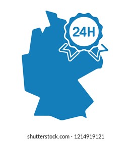 Map of Germany. Award, symbol of quality, reliability with text 24H