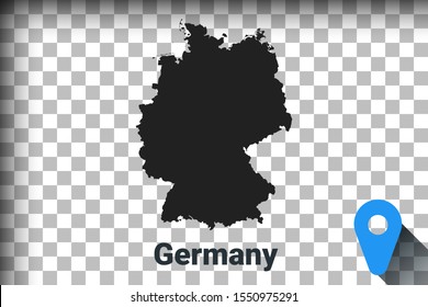 Map of Germany, black map on a transparent background. alpha channel transparency simulation in png. vector illustration