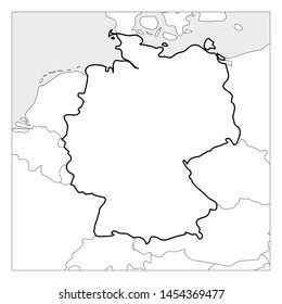 Map of Germany black thick outline highlighted with neighbor countries.