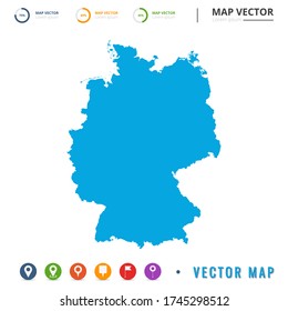 Mapa de Alemania azul e icono de fijación de pines.