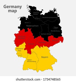 Map of the Germany in the colors of the flag with administrative divisions vector