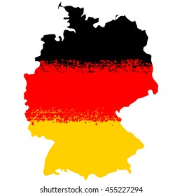 Map of Germany with the decoration of the national flag.Grunge style