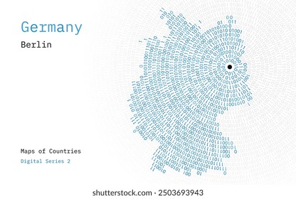A map of Germany depicted in zeros and ones in the form of a circle. The capital, Berlin, is shown in the center of the circle	
