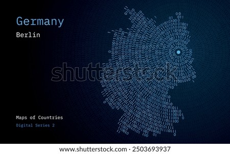 A map of Germany depicted in zeros and ones in the form of a circle. The capital, Berlin, is shown in the center of the circle	
