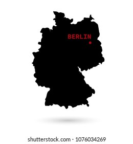 Map of Germany with the designation of the capital on a white background