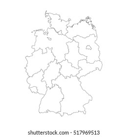 Map of Germany devided to 13 federal states and 3 city-states - Berlin, Bremen and Hamburg, Europe. Simple flat blank white vector map with black outlines. svg