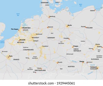 Map of Germany. Map is drawn in high detail and for clarity shows only major cities. Country is drawn with neighboring countries.