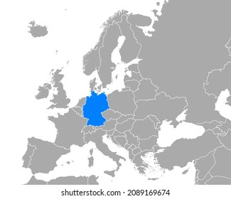 Map of Germany in Europe on white