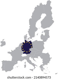 Map of Germany with European union flag within the gray map of European Union countries