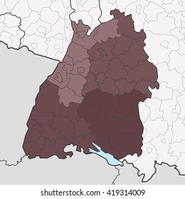 Map of Germany federal state Baden-Wuerttemberg with neighboring federal states
