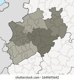 Map of Germany federal state North Rhine-Westphalia with neighboring federal states