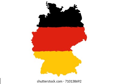 Map of Germany with Flag. Hand Painted with Brush. Vector Illustration. 