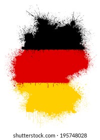 Map of Germany in form of a paint splatter in colors of German flag