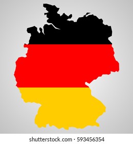 map of Germany and German flag illustration. Map and flag of Germany. Germany vector map with the flag inside. Country shape outlined and filled with the flag of Germany