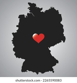 Map of Germany with heart silhouette. Vector.