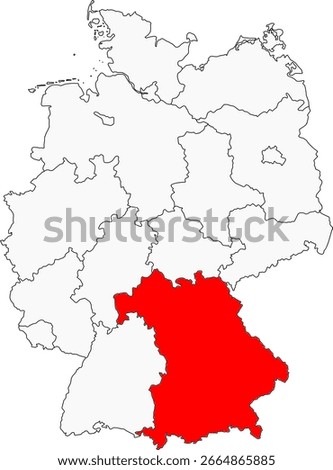 Map of Germany highlighting the state of Bavaria (bayern). Ideal for projects on its alpine landscapes, castles, beer festivals, and rich cultural traditions