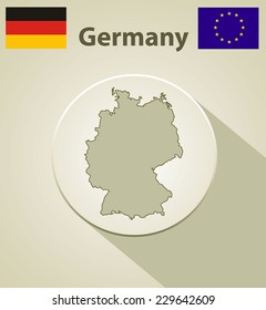 Map of Germany including: flag of Germany and European Union.