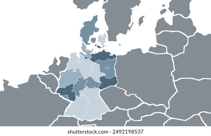Map of Germany with individual colors,isolated on white background for website layouts,background,education, precise,customizable,Travel worldwide,map silhouette backdrop,earth geography, political.
