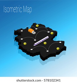 Map Germany isometric concept. 3d flat illustration of Map Germany.