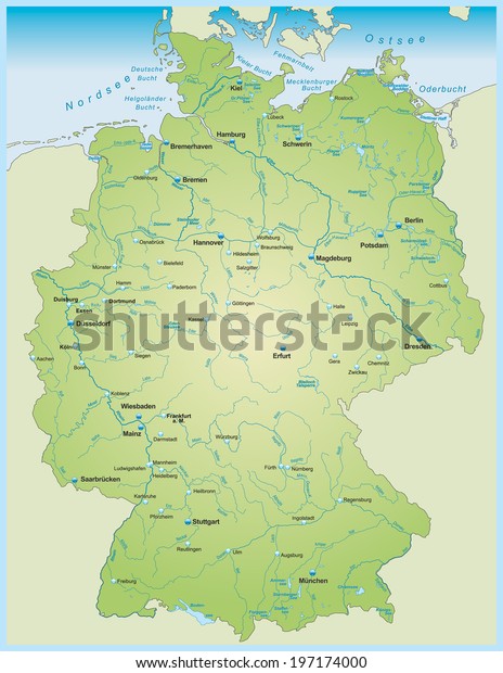 Lakes In Germany Map Map Germany Lakes Rivers Stock Vector (Royalty Free) 197174000