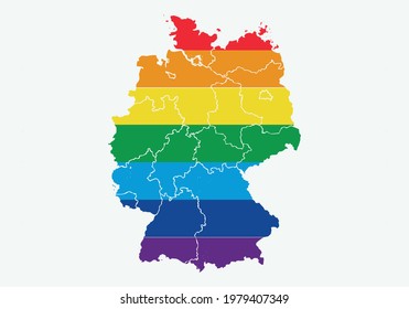 Map of Germany with the LGTBI flag.