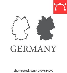 Map of Germany line and glyph icon, country and geography, germany map sign vector graphics, editable stroke linear icon, eps 10