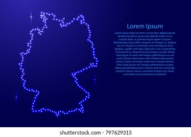 Map Germany from luminous blue star space points on the contour for banner, poster, greeting card, of vector illustration.