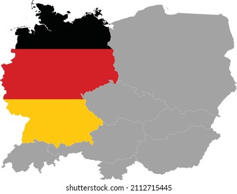 Map of Germany with national flag within the gray map of Central Europe