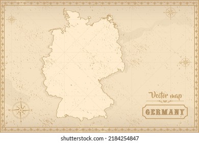 Mapa de Alemania en el viejo estilo, gráficos marrones en estilo de fantasía retro