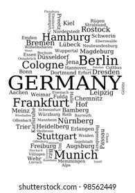 Map of Germany - outline made of city names. German concept.