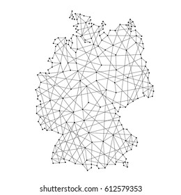 Map of Germany from polygonal black lines and dots of vector illustration